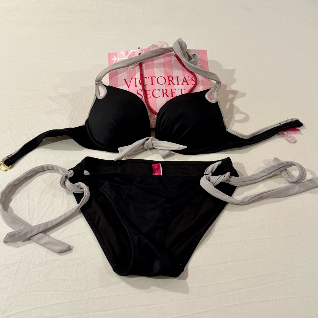 Victoria’s Secret Bikini Set Black With Gray Trim